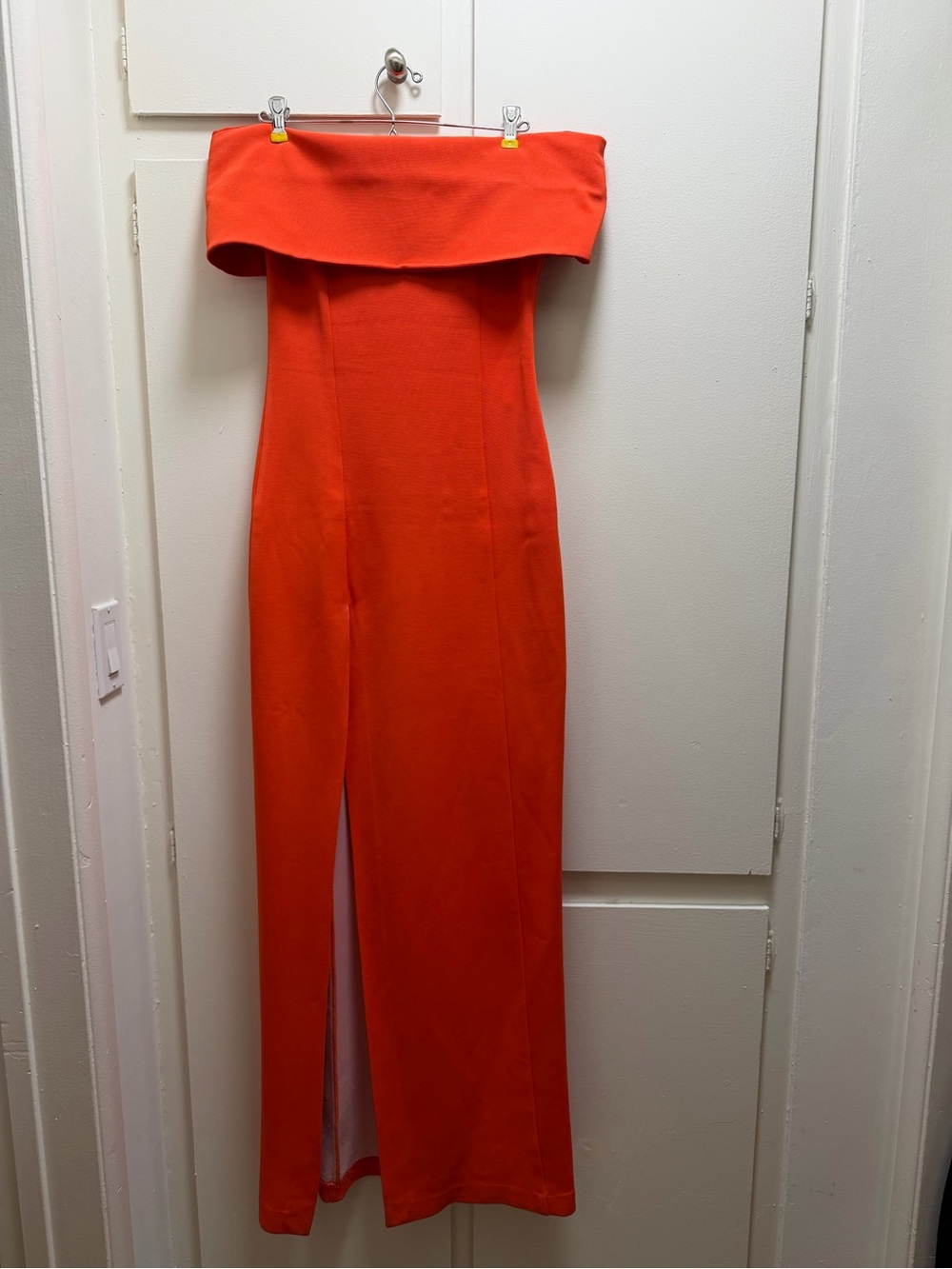 Nicholas Off-Shoulder Orange Gown Maxi Dress with Front Slit